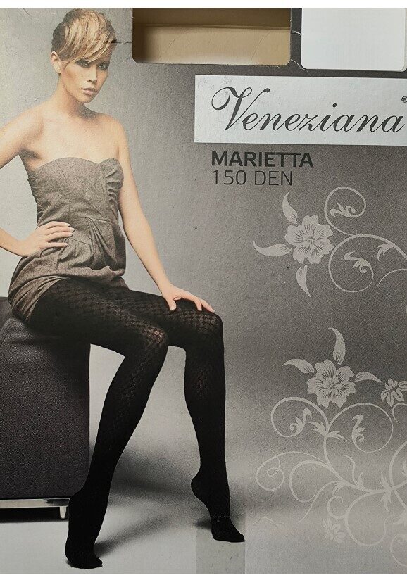 (3.izm.) MARIETTA 150 - sieviešu fantazijas zeķubikses, VENEZIANA, pienbaltas