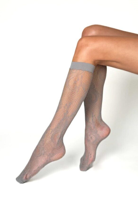 Veneziana pusgarās zeķes ar ziedu rakstu SISI, grey