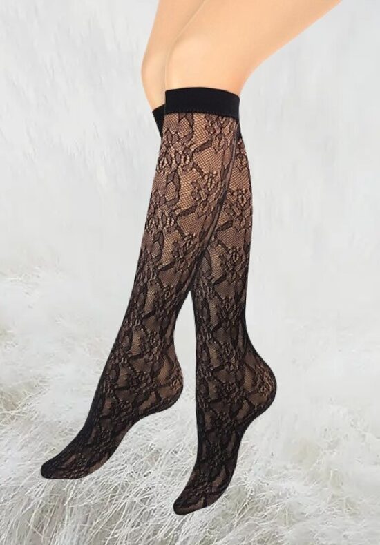 Stilīgas mežģīņu pusgarās zeķes ar ziedu rakstu CHARLY F30, MARILYN