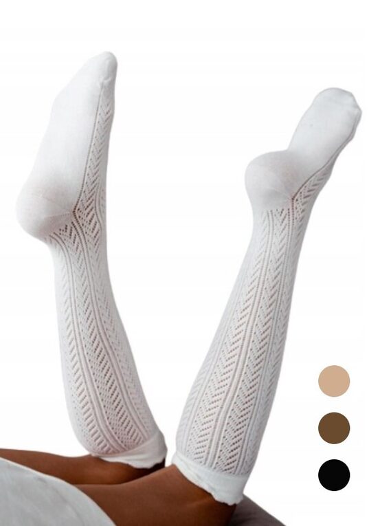 Kokvilnas mežģīņu pusgarās zeķes MILENA