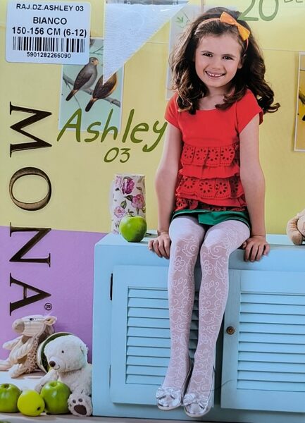 Zeķubikses meitenēm ar rakstu ASHLEY 03,  20 den, baltas 