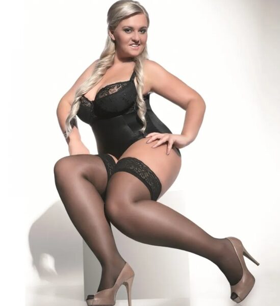 Plus Size, - sieviešu garās zeķes liela izmēra BELLA, ADRIAN, baltā krāsā