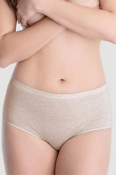 Cotton Midi Julimex - kokvilnas sieviešu bezvīļu apakšbiksītes, bēša krāsā