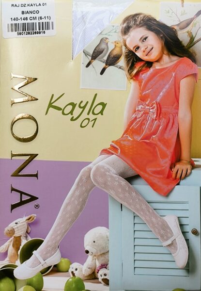 Zeķubikses meitenēm ar rakstu KAYLA 01,  20 den, baltas (140-146)