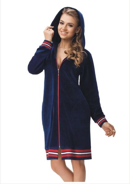 Kokvilnas sieviešu halāts DOROTA FR-239, tumši zils