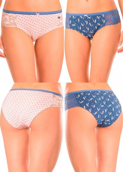 (2.gab.) Kokvilnas mini back bikini biksītes Key LPN 051 ar mežģīnēm sānos.