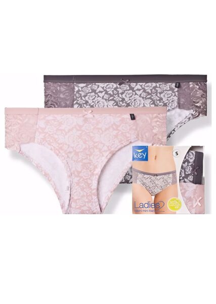 (2.gab.) Kokvilnas mini back bikini biksītes Key LPN 547 ar mežģīnēm sānos