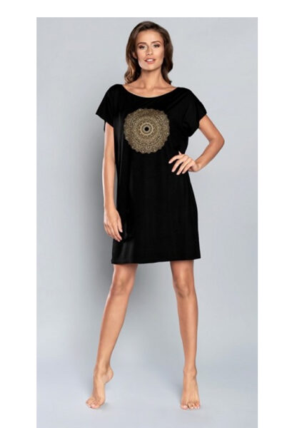 (S) Viskozes sieviešu naktskrekls MANDALA ar īsām piedurknēm, Italian Fashion, melns