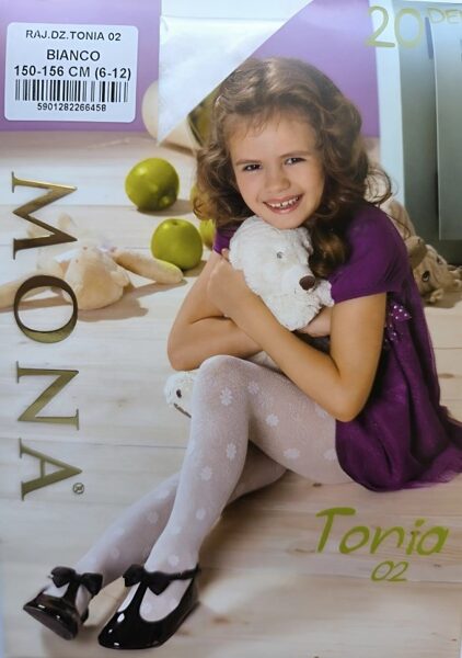 Zeķubikses meitenēm ar rakstu TONIA 02,  20 den, baltas 