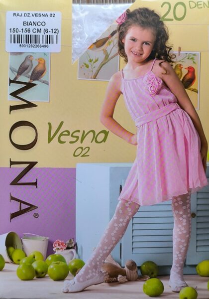 Zeķubikses meitenēm ar rakstu VESNA 02,  20 den, baltas 